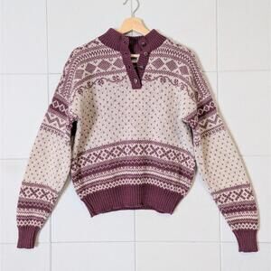 Vintage 80s REI 100% wool fair isle button neck sweater